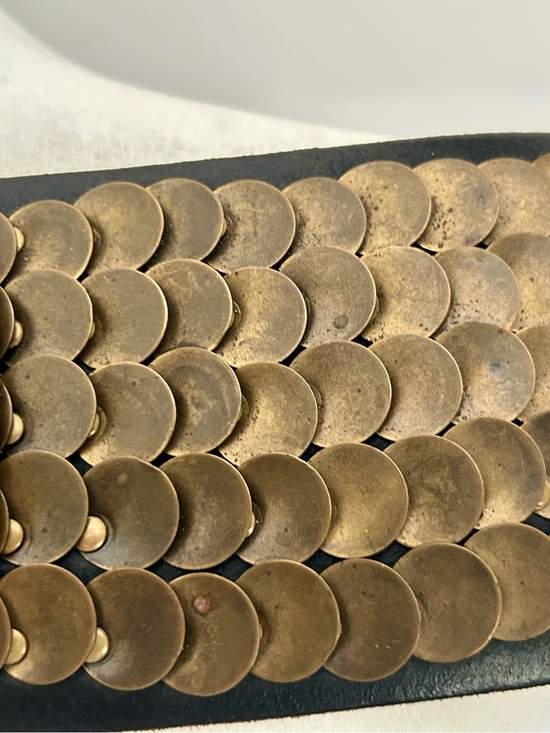 Carlisle Black Belt w/Antique Brass Discs Wide Statement Piece RARE Vintage EUC main image 7